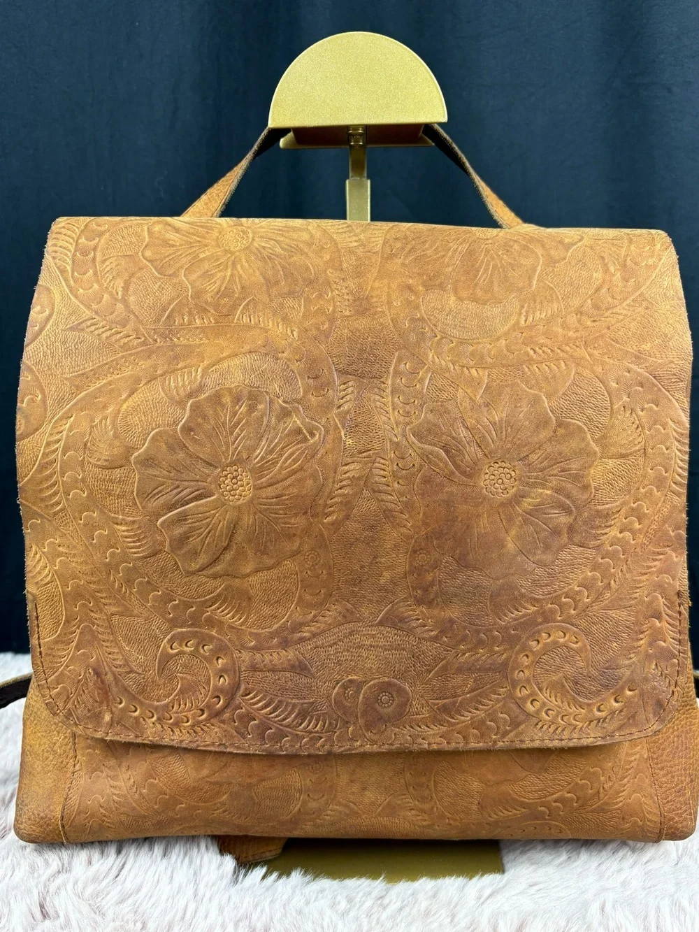 Hand Tooled Vintage Leather Backpack Purse Floral Western Boho Handbag